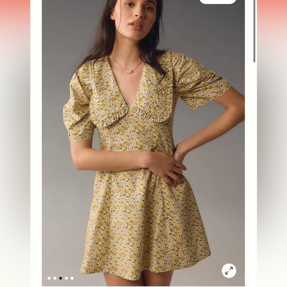 Short-Sleeve Collared Printed Mini Dress